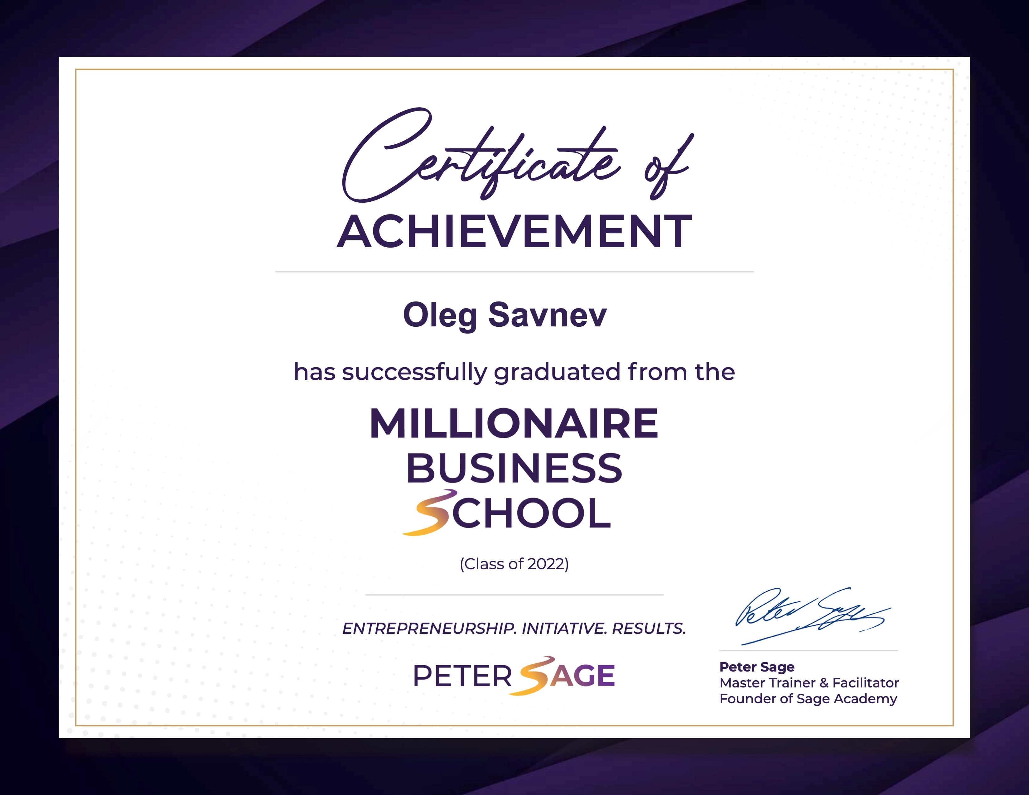 Millionaire Business School – Peter Sage Academy